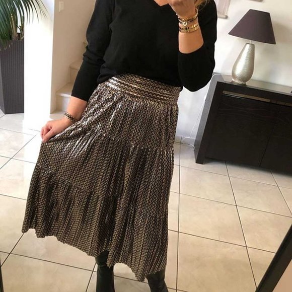 Ba&sh NEW Women's Metallic Poly Violet Tiered Pleated Midi Skirt Size 8 - Picture 5 of 16